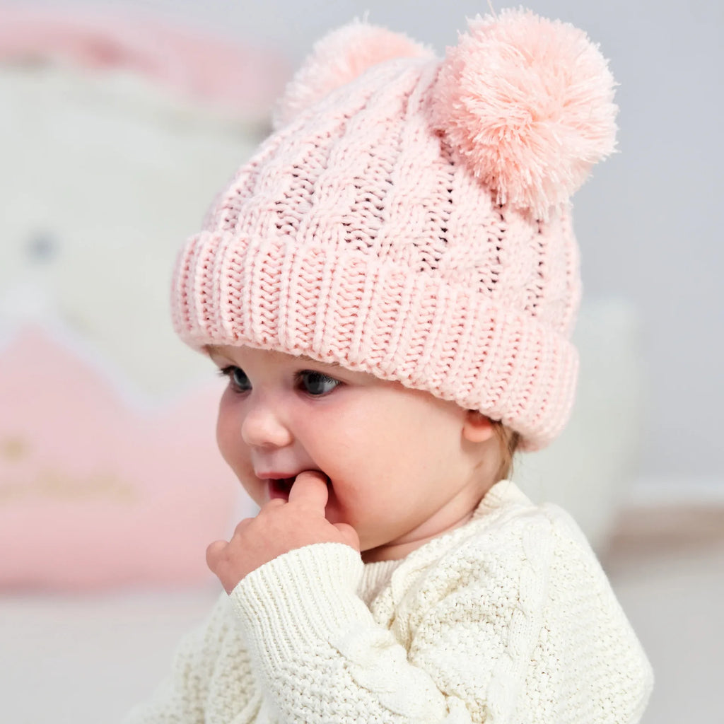 Baby Girl Beanie – Knit, Pompom, Warm, Autumn/Winter, Toddler Hat