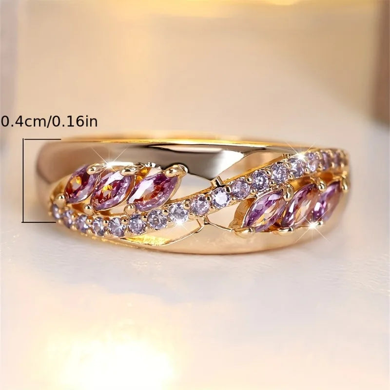 Vintage Rose Gold Purple Cubic Zirconia Engagement Ring