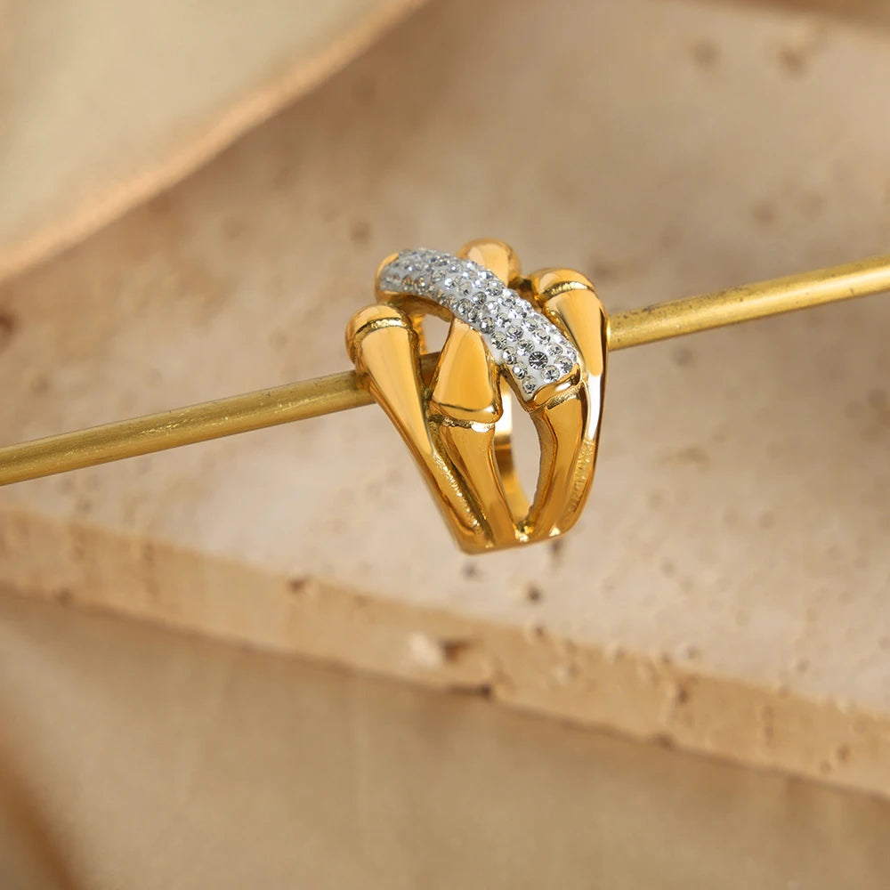 18K Gold Plated Stainless Steel Zircon Ring for Women