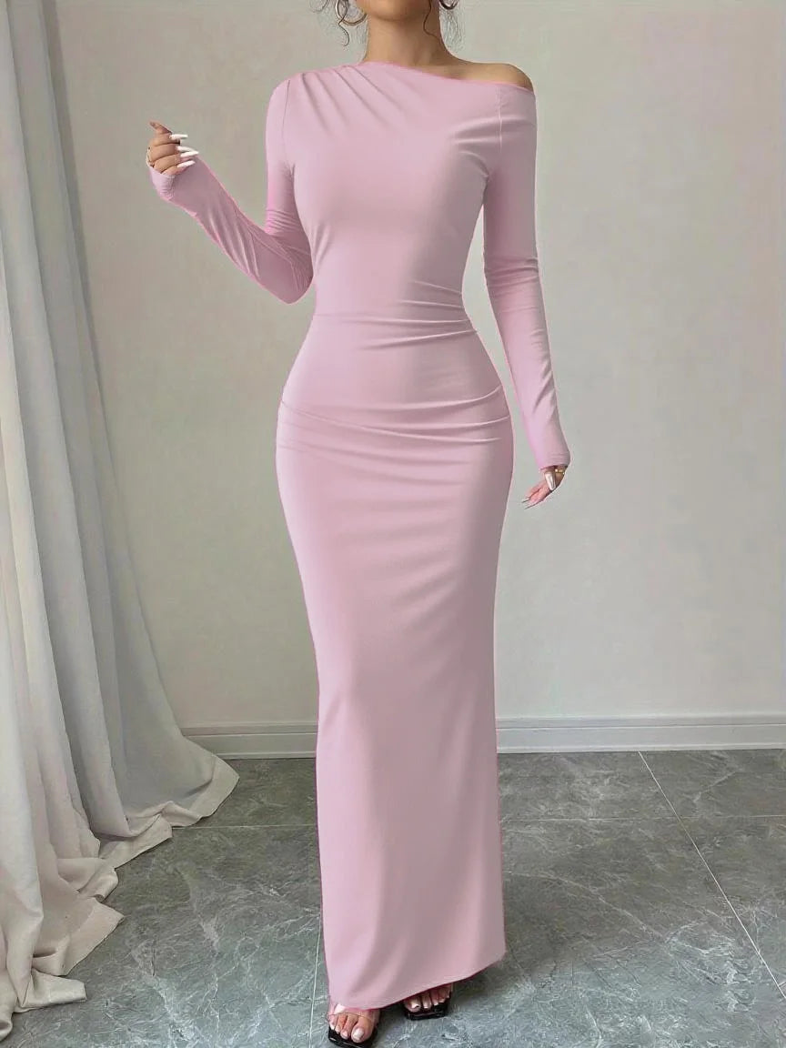 Autumn Solid Color High Waist Slim Fit Dress – Trendy & Elegant