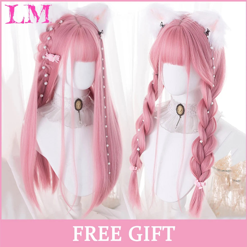LM Cosplay Wig – 24" Long, Straight Pink, Bangs, Heat-Resistant