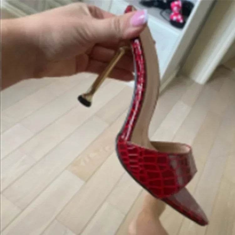 Eilyken Snake Print High Heel Mules – Strappy Pointed Toe Party Sandals for Women