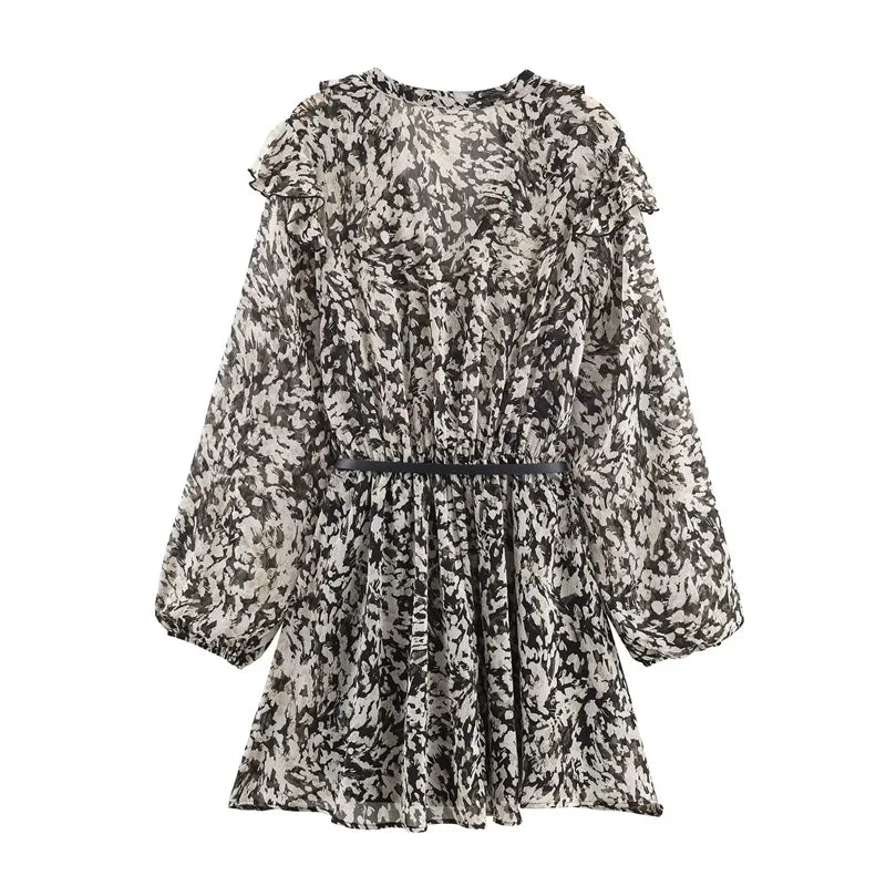 Women’s Autumn Printed V-Neck Mini Dress