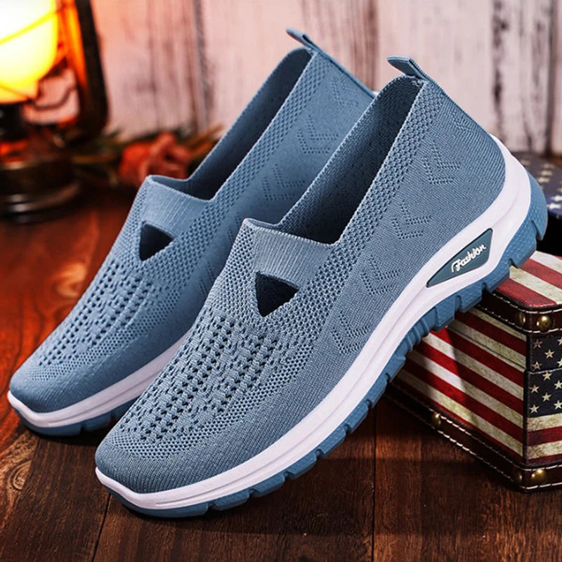 Women's Mesh Slip-On Sneakers – Lightweight Vulcanized Flats, Plus Size 42