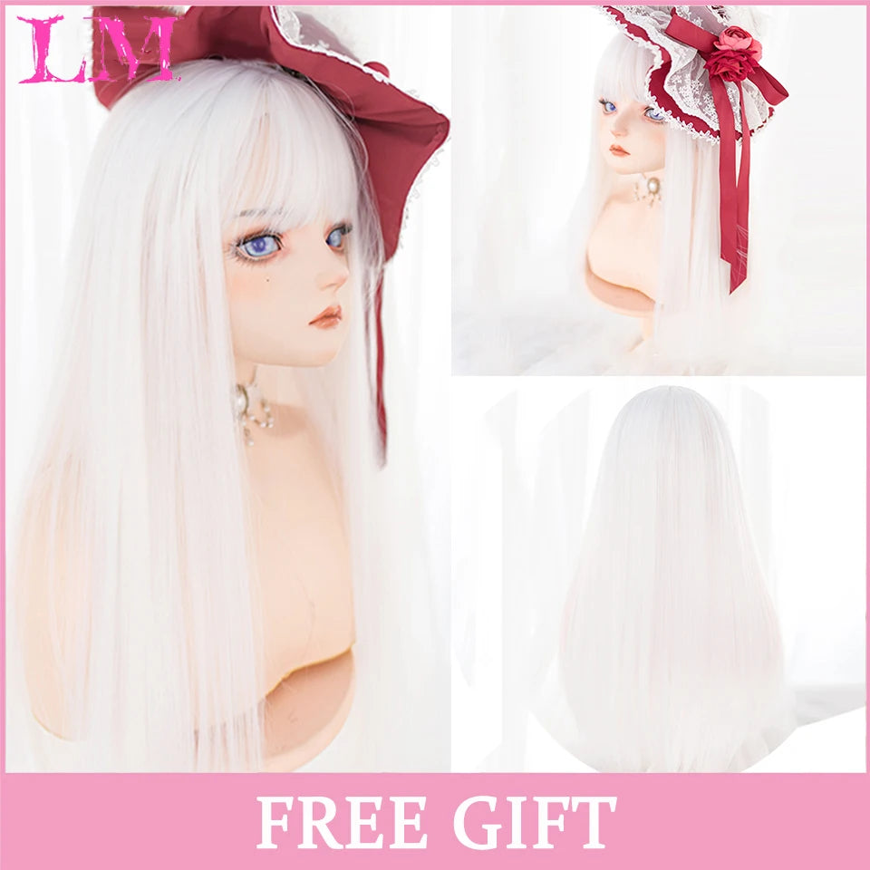LM Cosplay Wig – 24" Long, Straight Pink, Bangs, Heat-Resistant