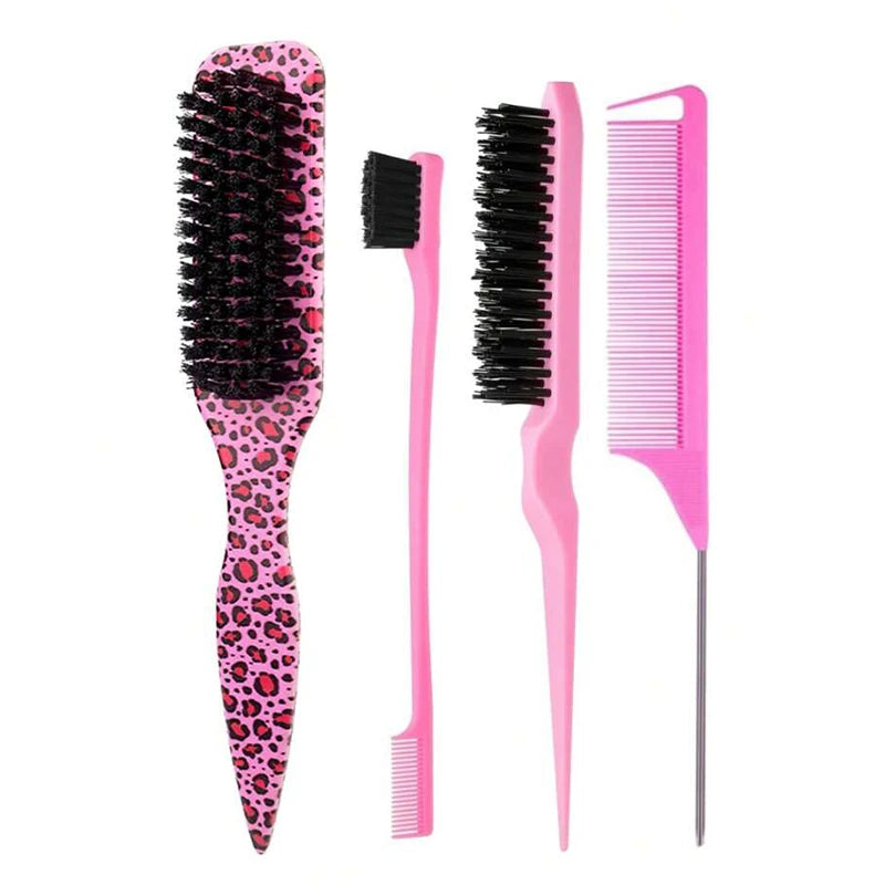 Boar Bristle Hair Brush – Slick Back, Ponytail & Bun, Edge Control, Backcombing & Teasing
