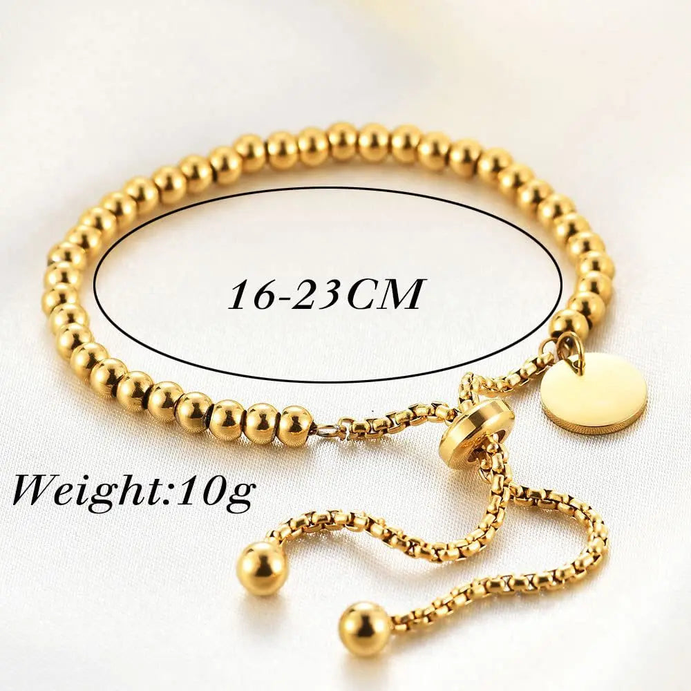 Golden Bead Adjustable Stainless Steel Bracelet – Women’s Fashion