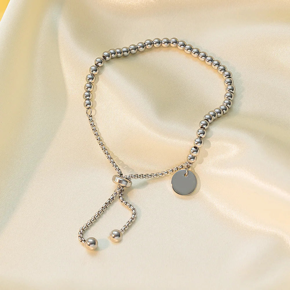 Golden Bead Adjustable Stainless Steel Bracelet – Women’s Fashion