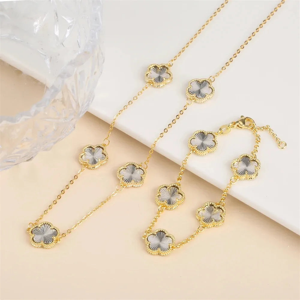 Five-Leaf Flower Jewelry Set – Bracelet & Necklace for Women