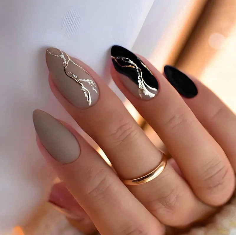 Medium Acrylic Almond Fake Nails – Removable Press-On, French Style, Europe/USA Design