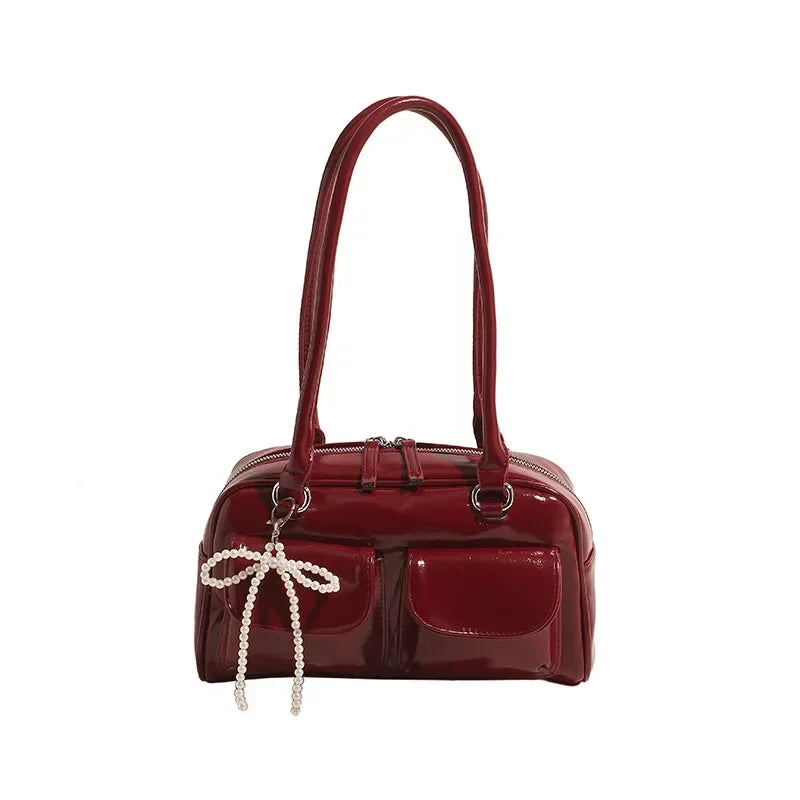 Glossy PU Shoulder Bag – Fashionable Versatile Handbag for Women