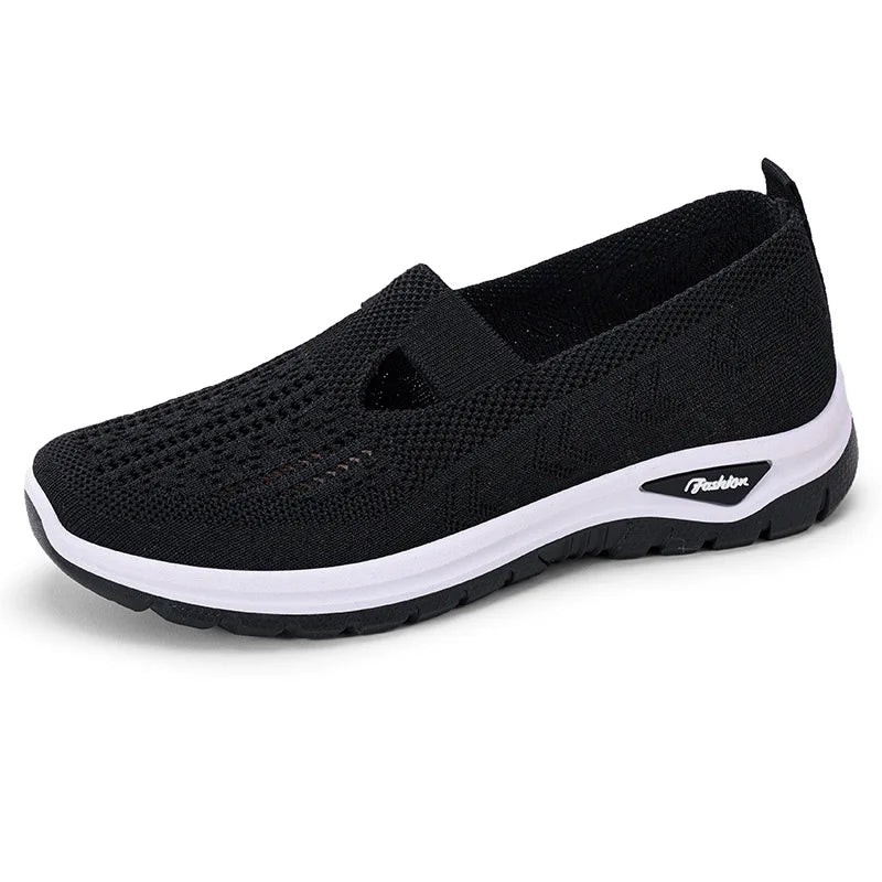 Women's Mesh Slip-On Sneakers – Lightweight Vulcanized Flats, Plus Size 42