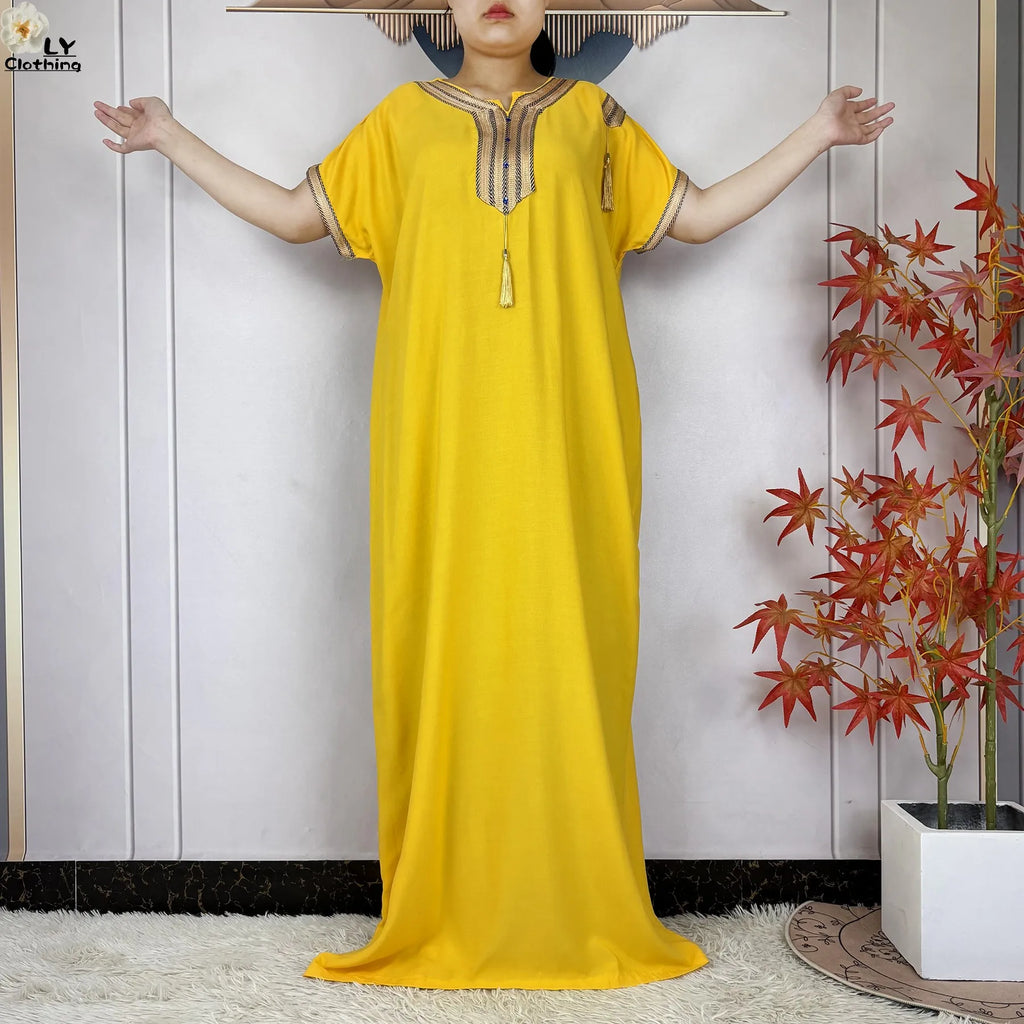 New Muslim Summer Cotton Maxi Dress – Loose Short Sleeve Abaya for Women