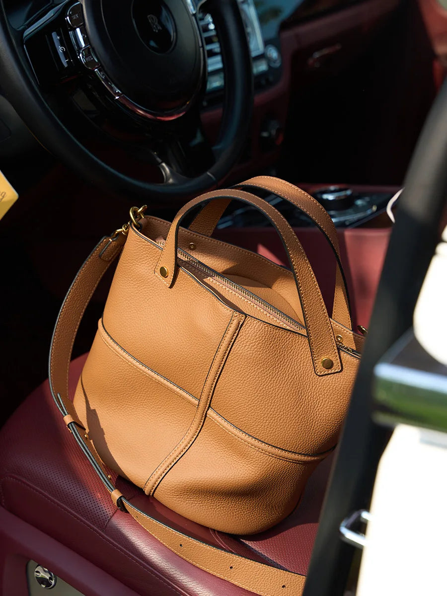Pre-Autumn Cowhide Bucket Bag – Elegant Large-Capacity Women’s Shoulder Bag