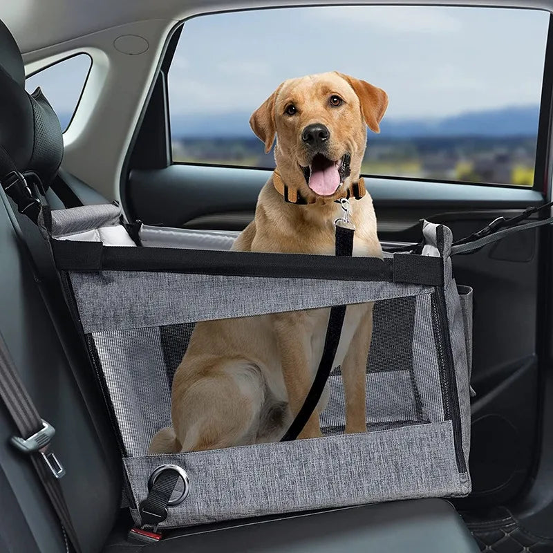 Portable Dog Car Seat – Foldable Travel Bed, Waterproof, Safety Mesh, for Puppies & Cats