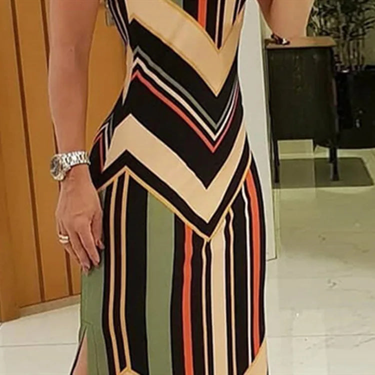Striped Side-Slit Maxi Dress