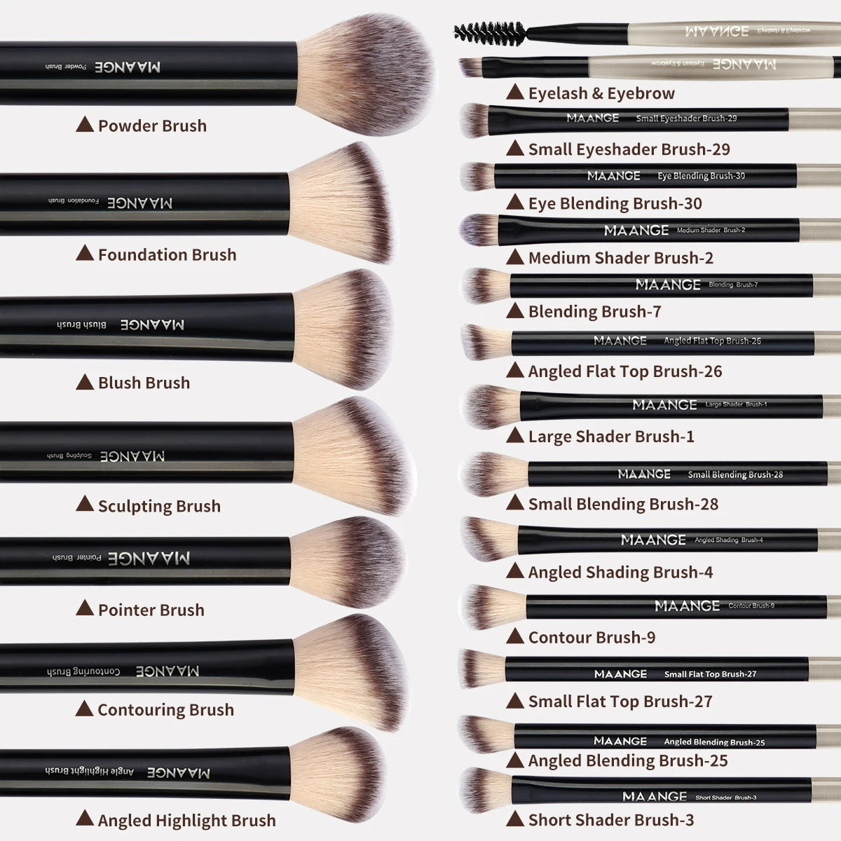 MAANGE 20PCS Makeup Brush Set – Powder, Eyeshadow, Foundation, Eyebrow, Contour, Blending, With Travel Bag