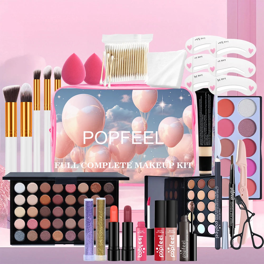POPFEEL Face Makeup Set – Eyeshadow, Blush & Brushes, Beginner-Friendly, Gift Idea