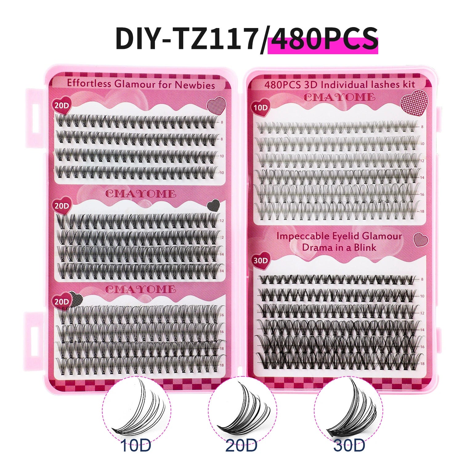 600PCS Eyelash Extensions – Thick Fluffy, 30D/100D, Mixed Length, DIY Cluster Lashes