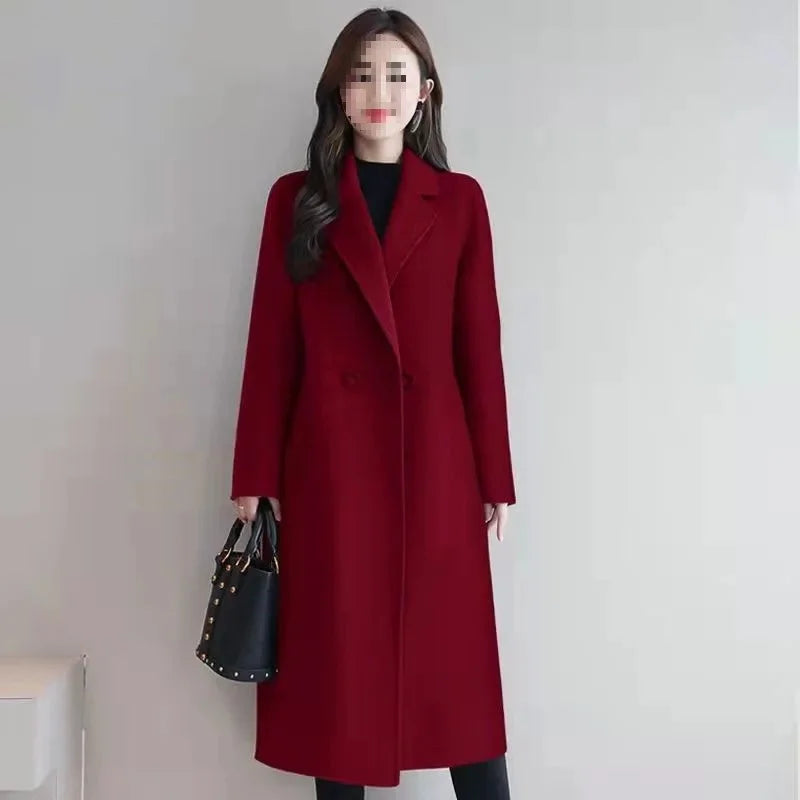 Manteau Femme Grande Taille Mi-Long – Laine, Coupe Ample, Style Coréen, Printemps/Automne, Polyester Épaissi