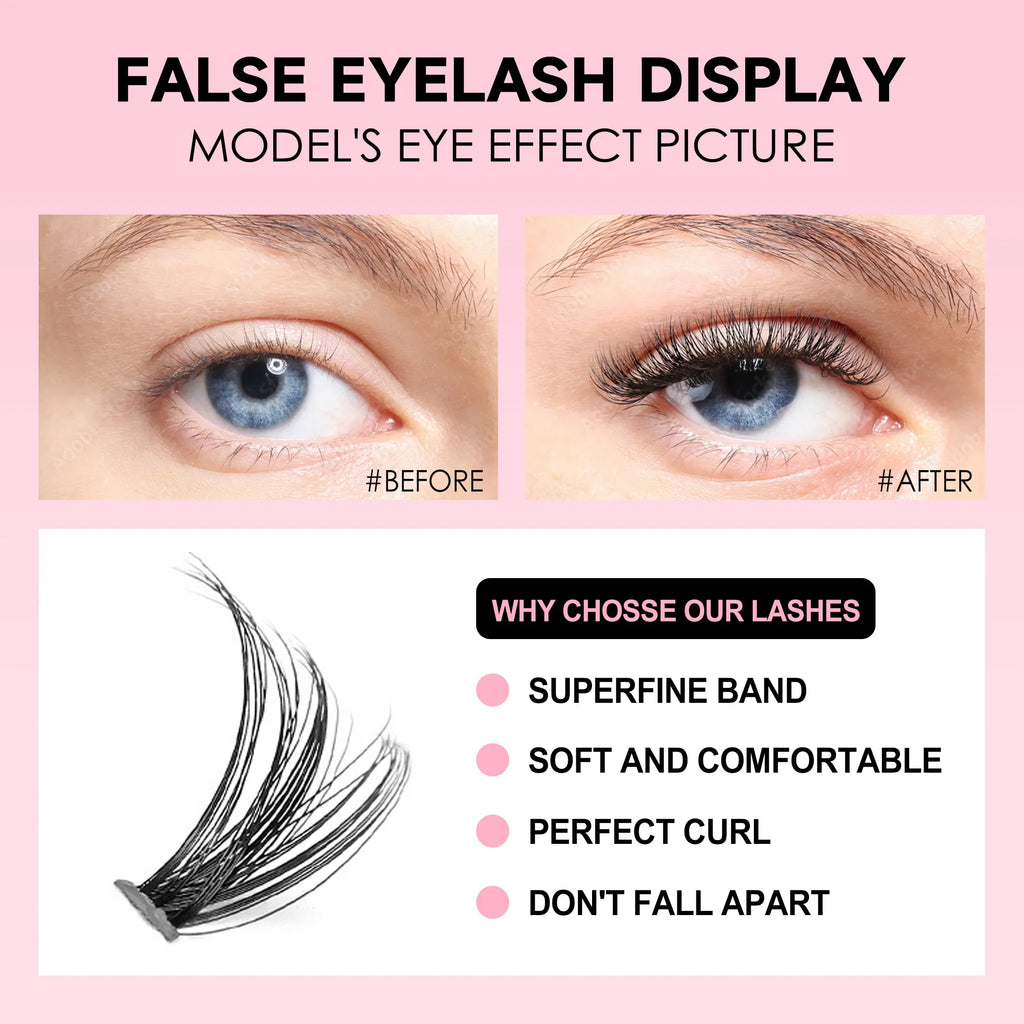 DIY Eyelash Extension Kit – 200PCS Clusters, Bond & Seal, Makeup Tools & Accessories