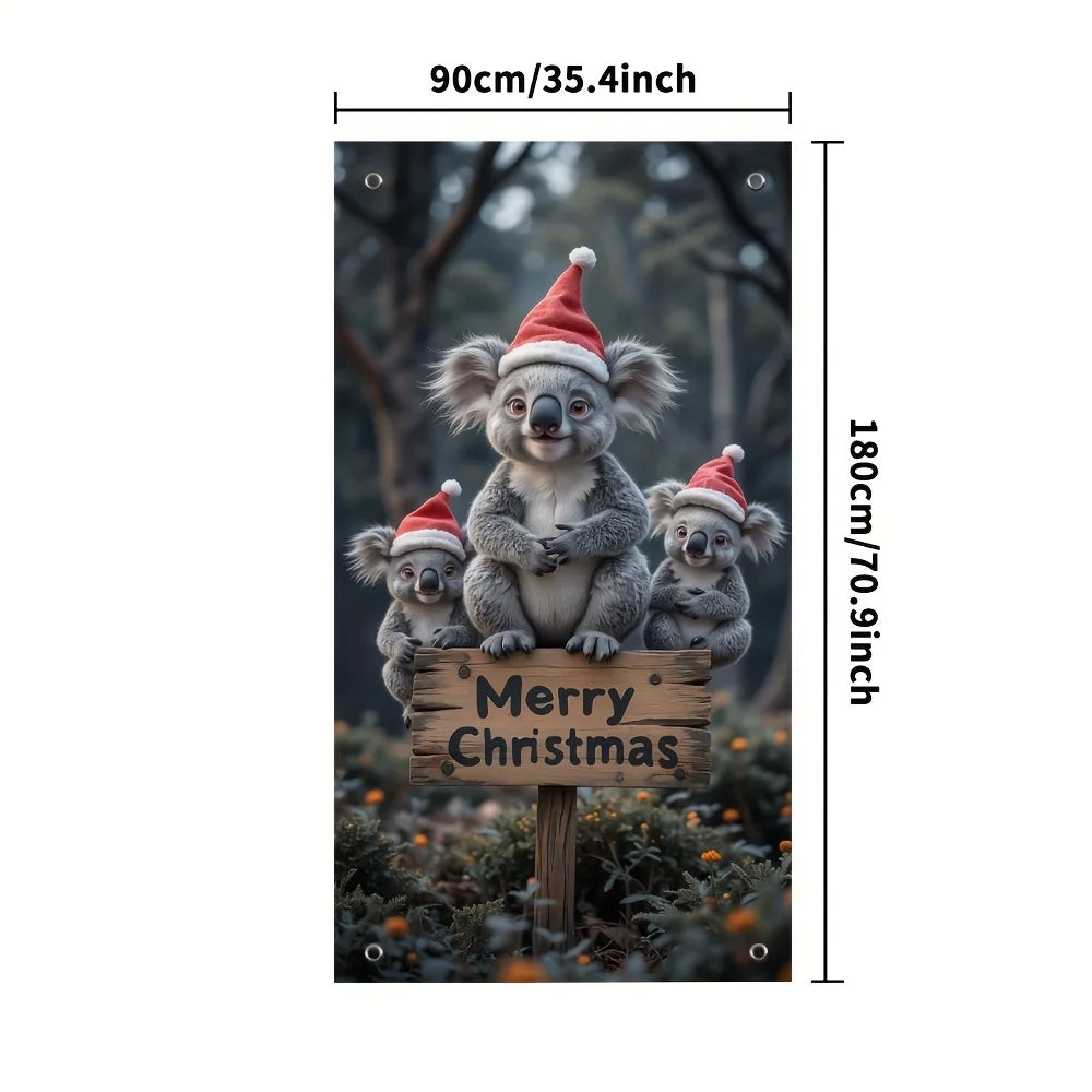 🧸 Festive Koala Christmas Door Banner – Rideau de Noël Joyeux
