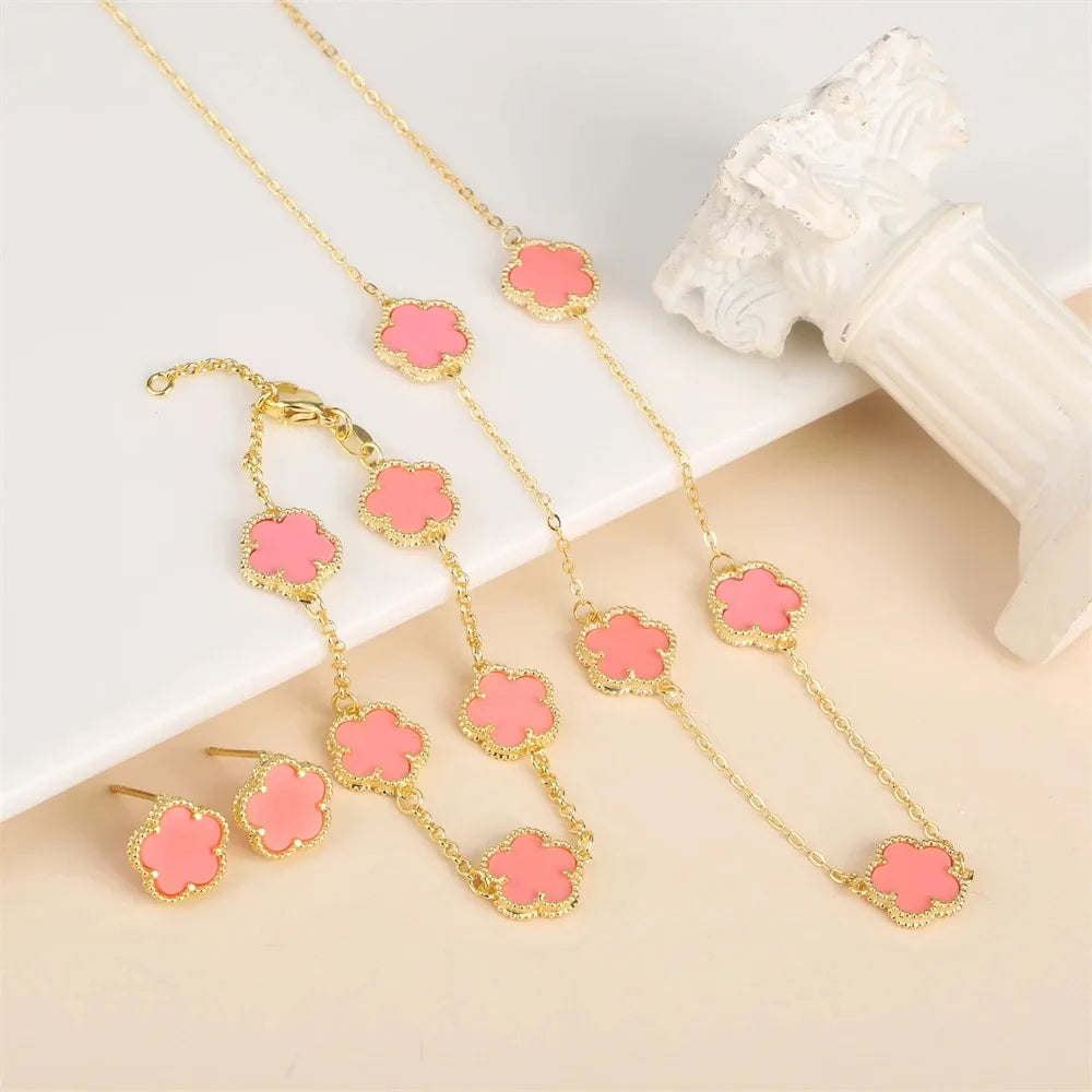 Five-Leaf Flower Jewelry Set – Bracelet & Necklace for Women