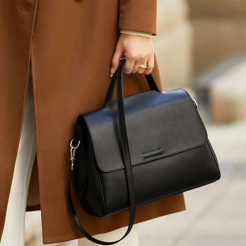 Solid Cowhide Handbag – Luxury Women’s Single-Shoulder Leather Bag