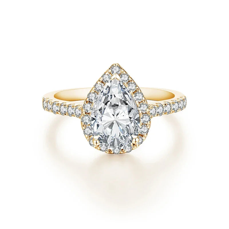 ATTAGEMS Pear Cut 2.0CT D Color VVS1 Luxury Moissanite Ring 925 Sterling Silver Pure 18K 14K 10K Gold Engagement Ring for Women