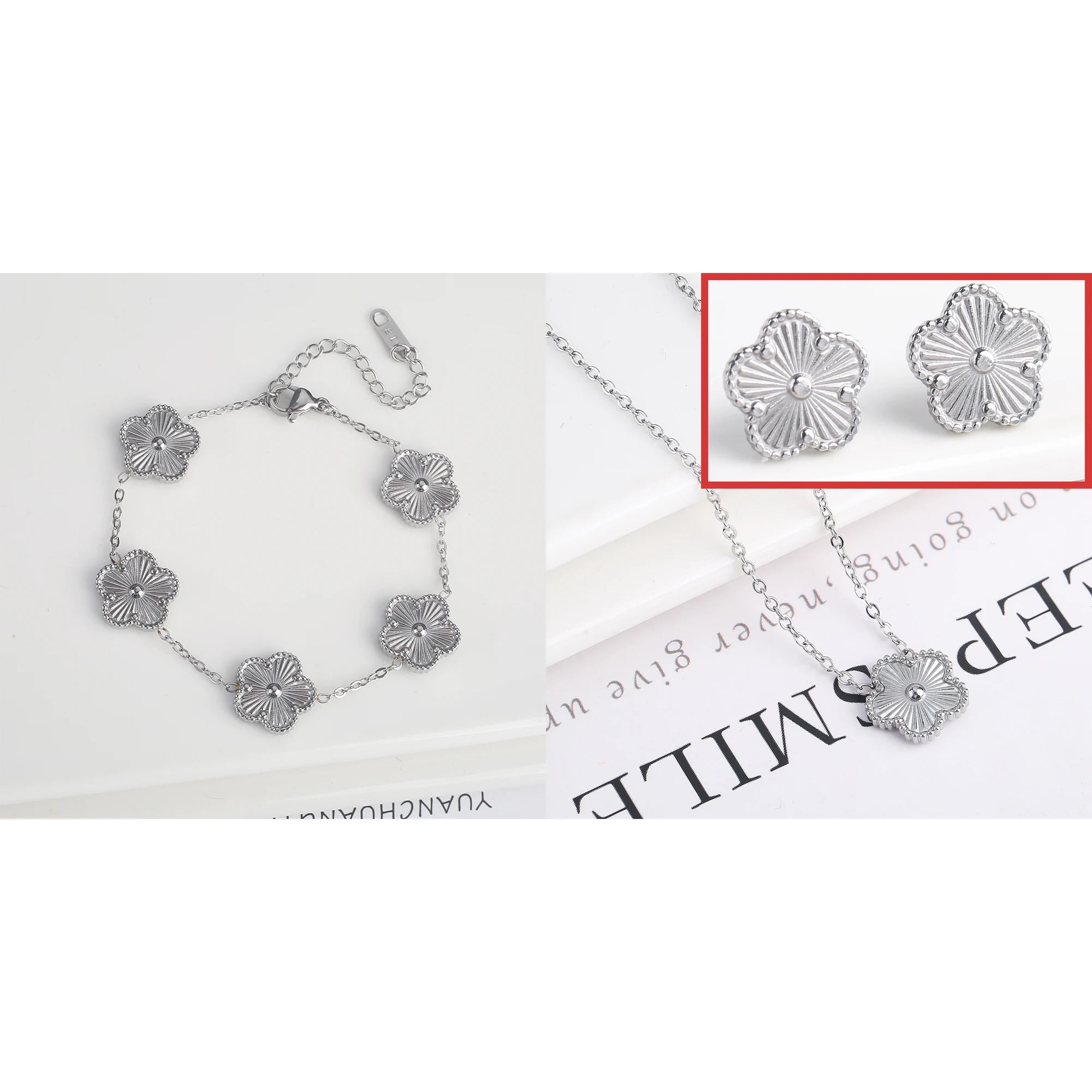 Fleur de Grace – 18K Gold Plated Clover Jewelry Set