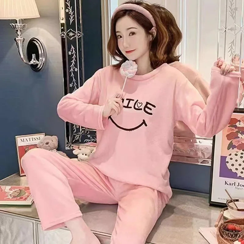 Women’s Coral Velvet Winter Pajamas Set