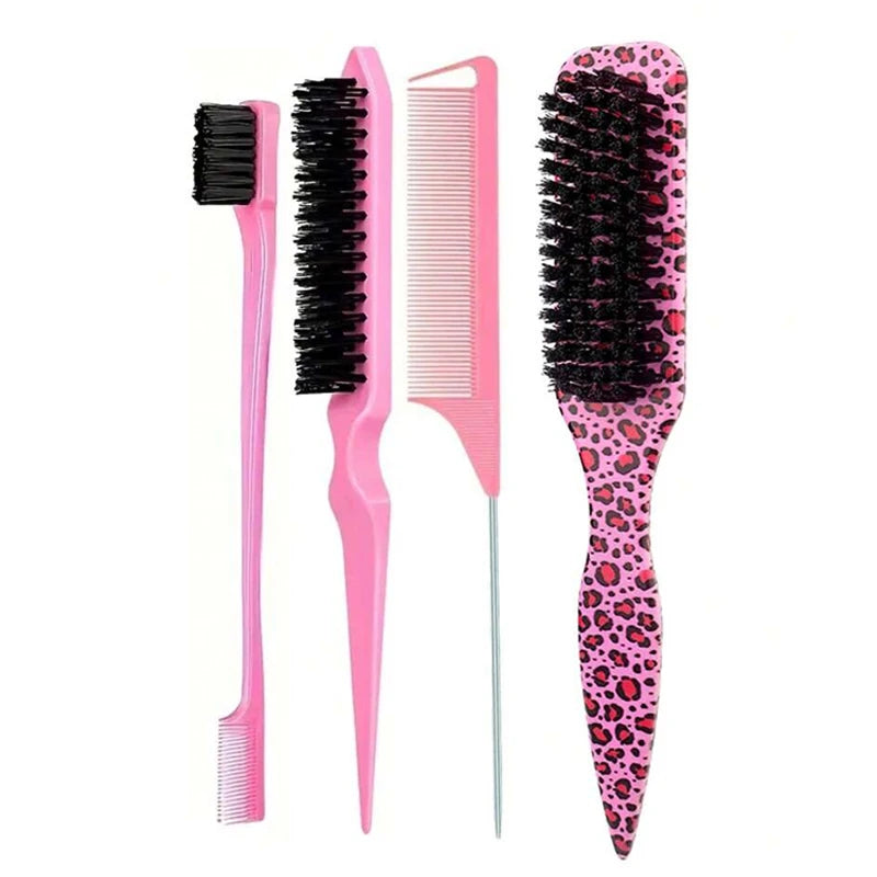 Boar Bristle Hair Brush – Slick Back, Ponytail & Bun, Edge Control, Backcombing & Teasing