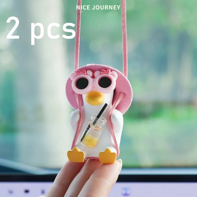 2-Piece Pink Duck Hat Car Mirror Pendant – Swing Decoration for Vehicles