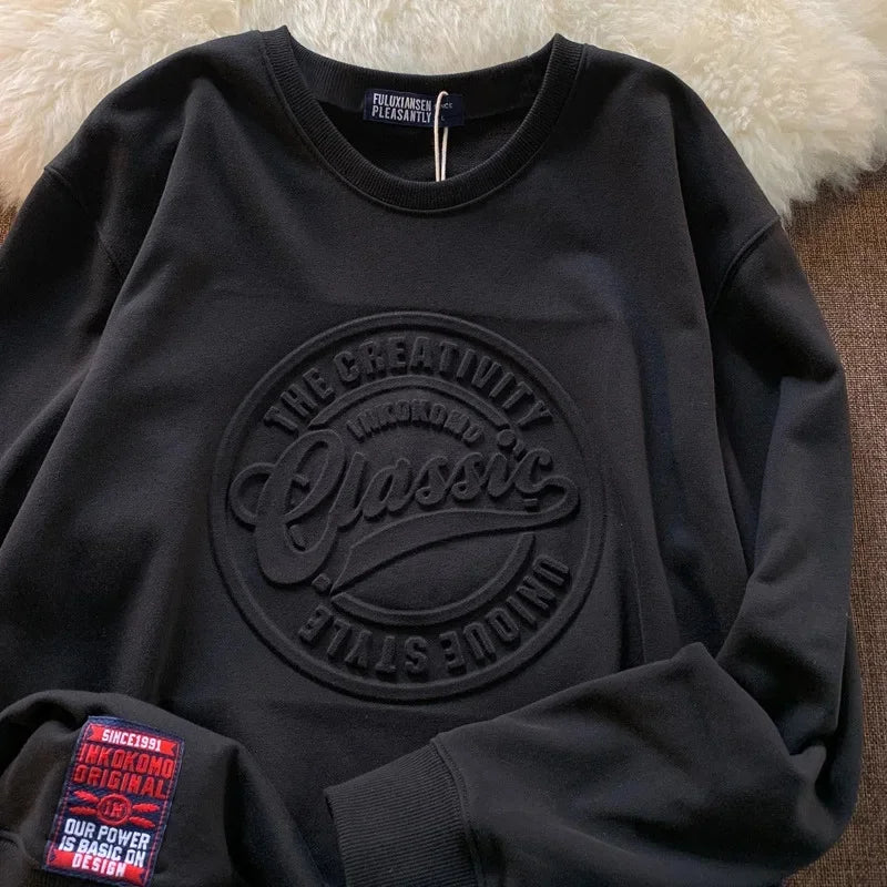 Sweatshirt Unisexe – Loose Fit, Épaissi, Motif 3D, Style Hip-Hop, Automne/Hiver