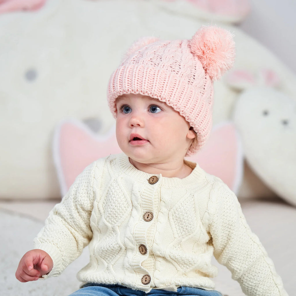 Baby Girl Beanie – Knit, Pompom, Warm, Autumn/Winter, Toddler Hat