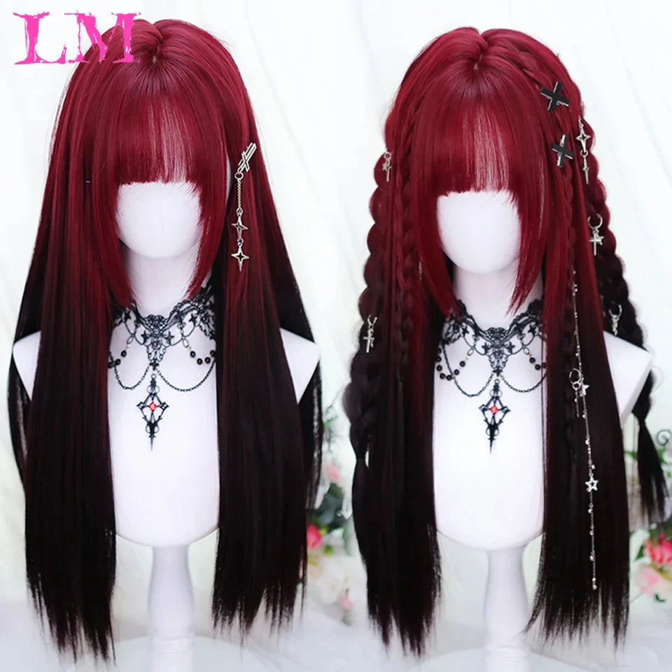 LM Cosplay Wig – 24" Long, Straight Pink, Bangs, Heat-Resistant
