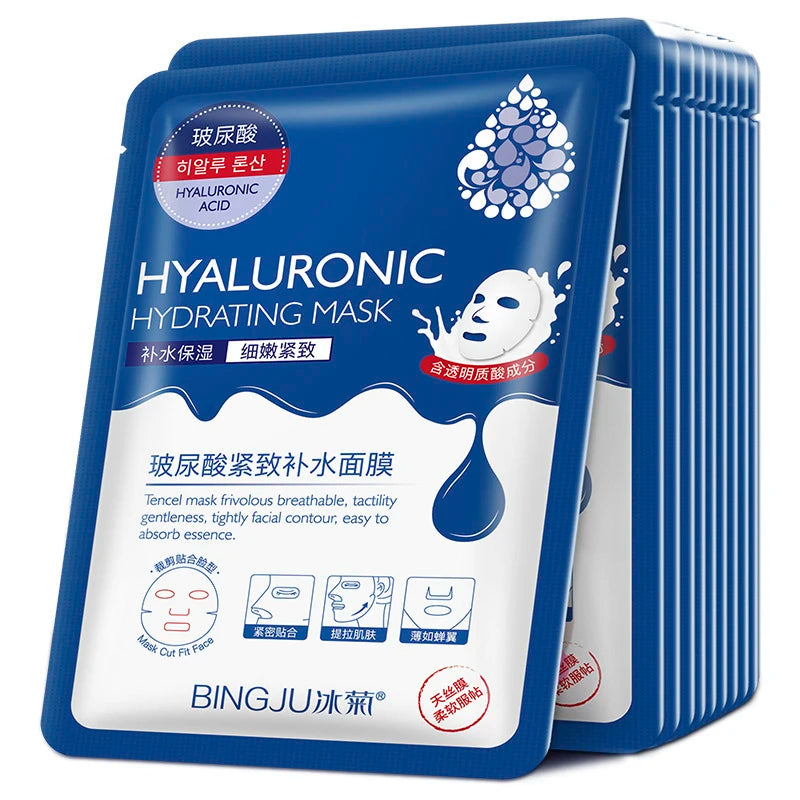 10PCS Hyaluronic Acid Face Mask – Moisturizing, Oil-Control, Anti-Aging, Whitening