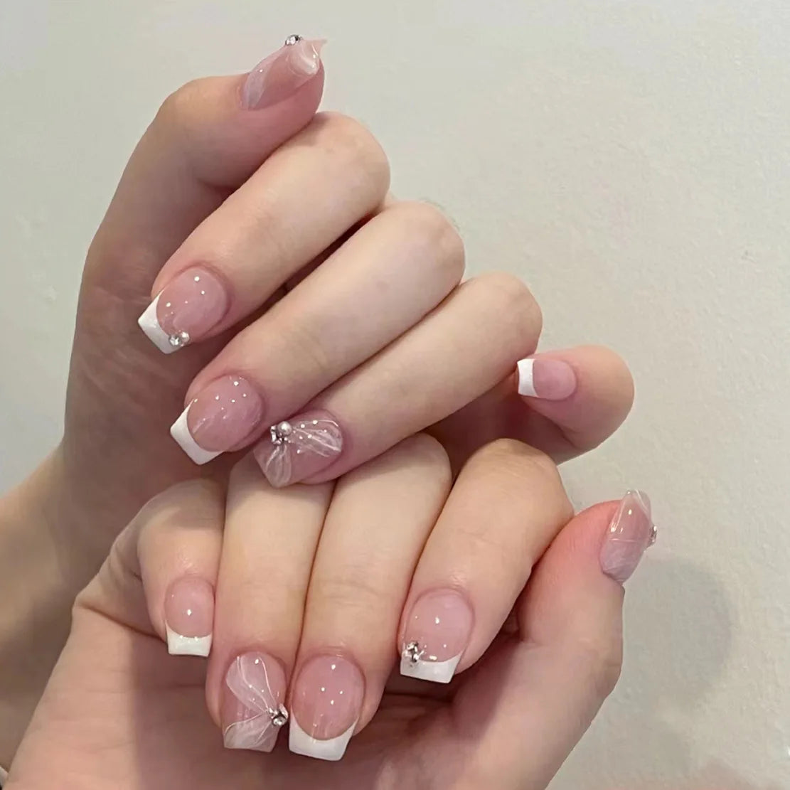 24pcs Wine Red Glitter Gradient Press-On Nails