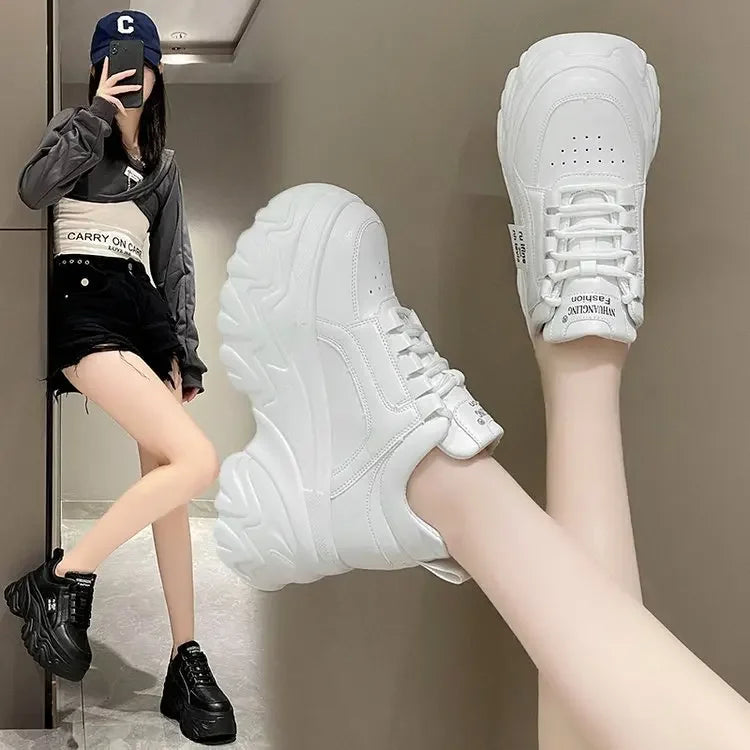 Rimocy Chunky White & Black Platform Sneakers for Women