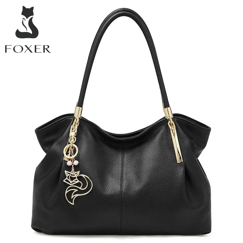 FOXER Genuine Leather Tote – Elegant Women’s Shoulder Bag