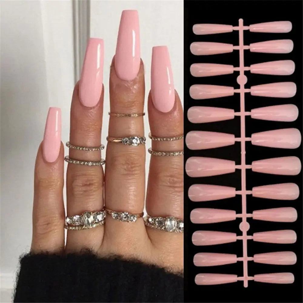 24PCS Stiletto French Fake Nails – White Edge, Aurora, Full Cover, Press-On, DIY Detachable