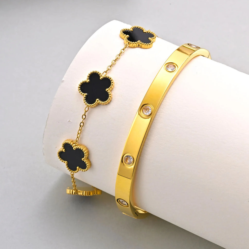 13mm Clover Stainless Steel Bracelet Set – Women’s Gift