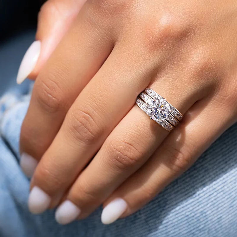 2CT Moissanite Diamond Ring Set 925 Silver
