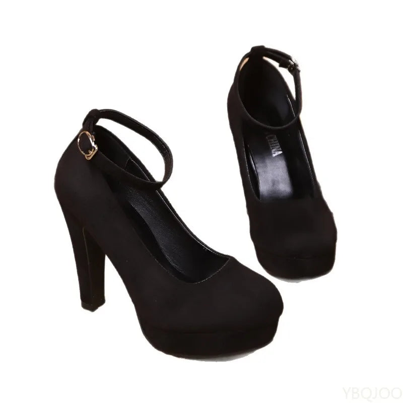 Women’s Suede Thick Heel Platform High Heels – Waterproof Party Shoes