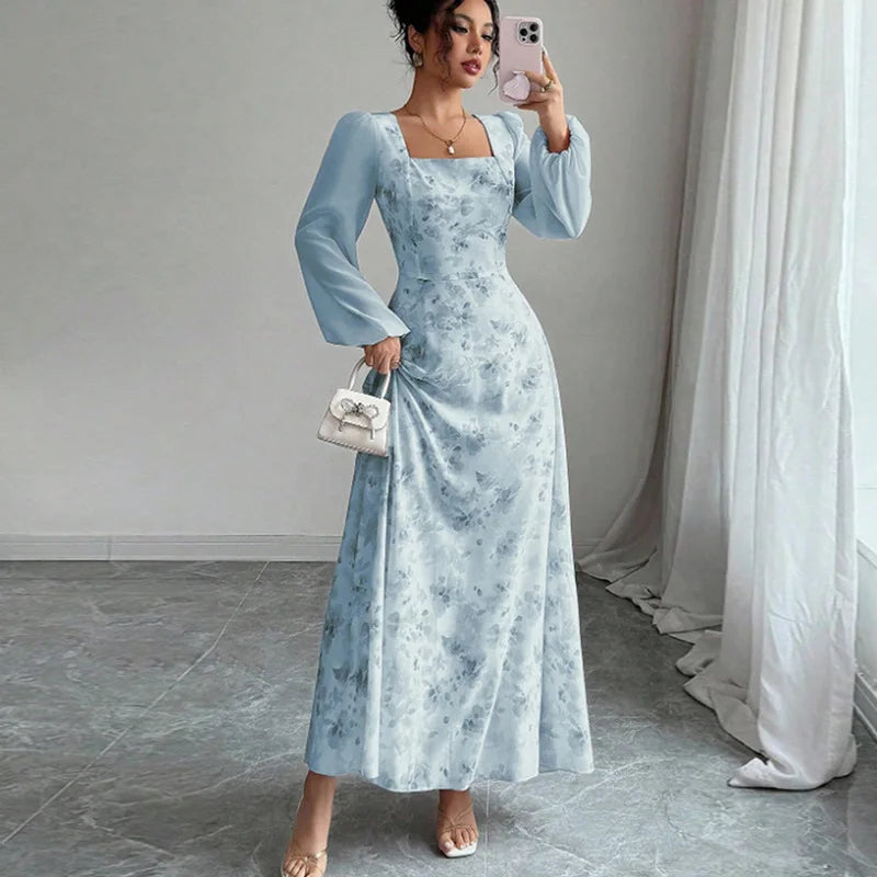 French Style Floral Chiffon Long Dress