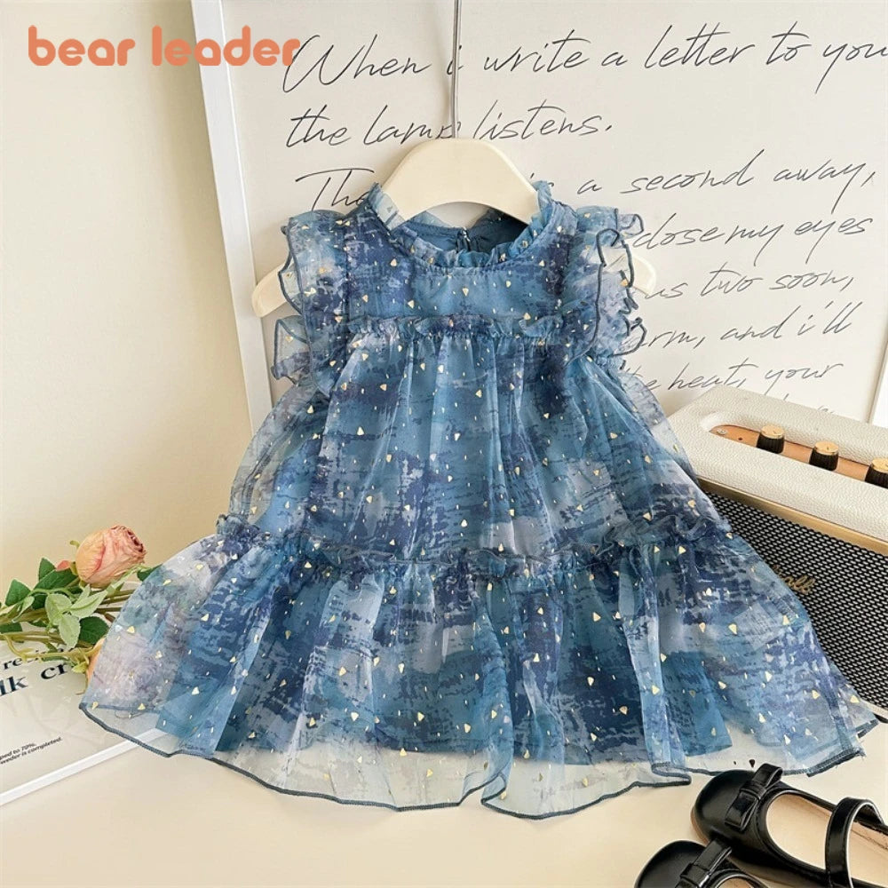 Bear Leader Girls Summer Dress – Sleeveless, Sequins Mesh, Princess Style, Birthday Party Dress