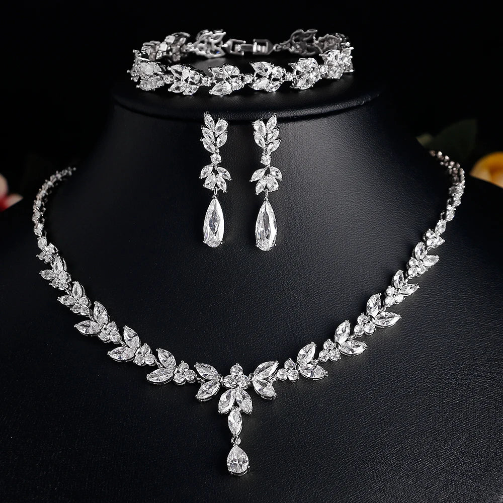 ZAKOL Luxury Cubic Zirconia Earrings & Necklace Set
