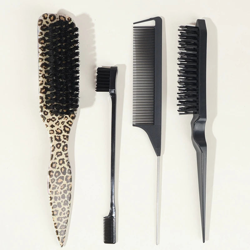Boar Bristle Hair Brush – Slick Back, Ponytail & Bun, Edge Control, Backcombing & Teasing