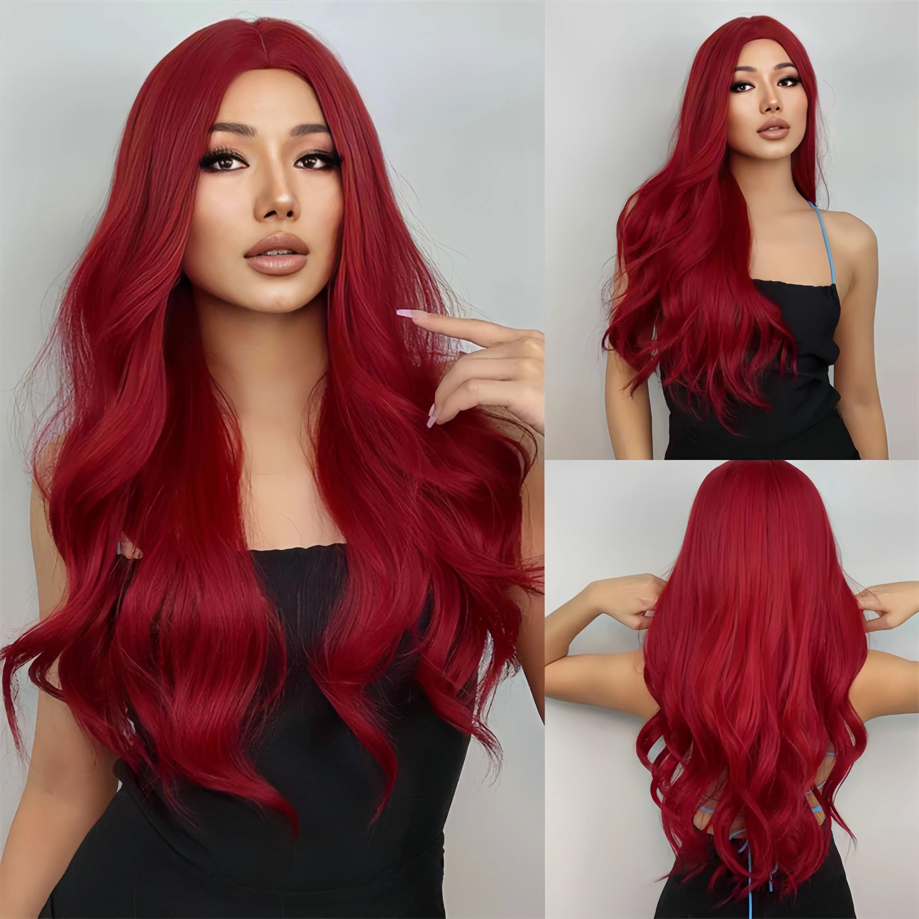 Black Synthetic Wig – Long Wavy, Middle Part, Heat-Resistant, Party & Daily Use