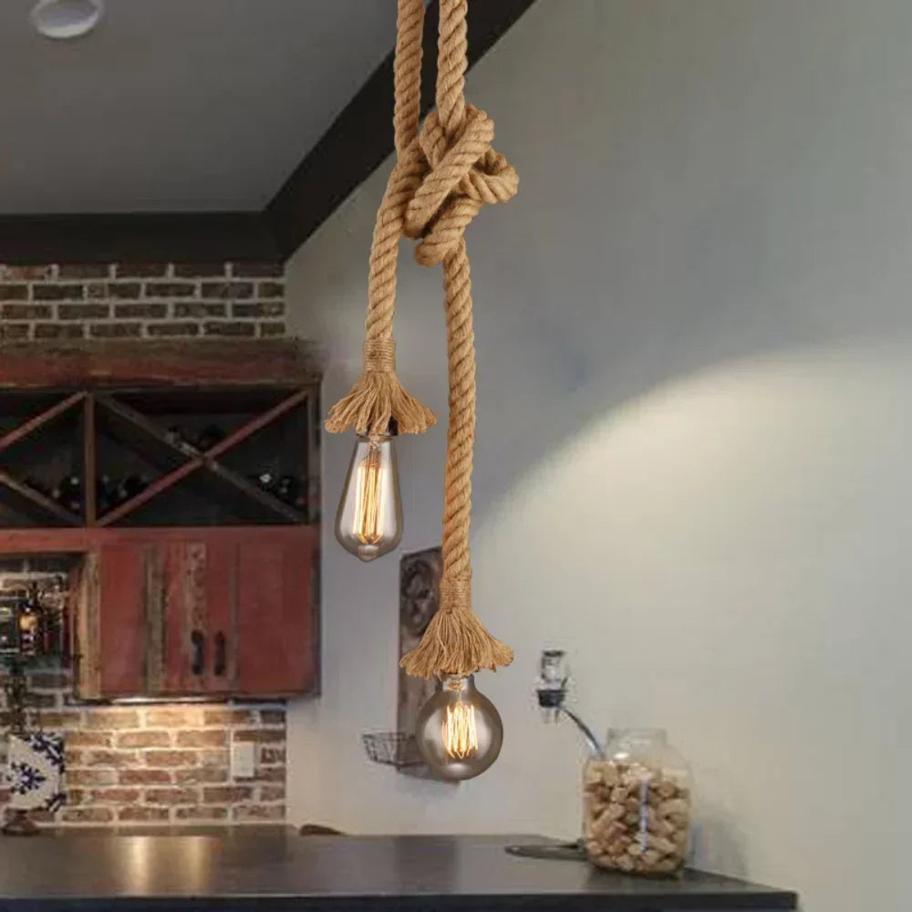💡 Vintage Hemp Rope Pendant Light – Style Industriel Loft Décor